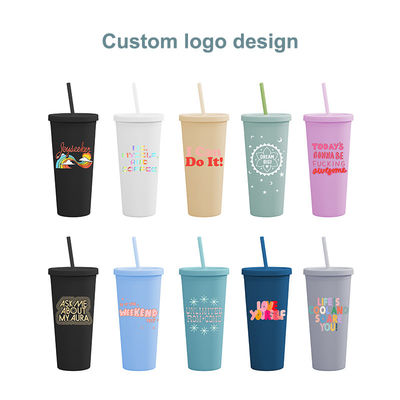 Coupe d'eau en plastique AS PP réutilisable avec paille et couvercle à logo personnalisé pour tasse de café glacé