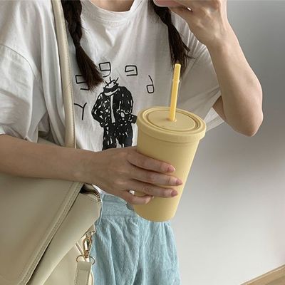 Coupe d'eau en plastique AS PP réutilisable avec paille et couvercle à logo personnalisé pour tasse de café glacé