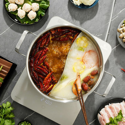 Cuisinière à induction à 2 compartiments en acier inoxydable chinois 26 cm pots à chaud avec couvercle