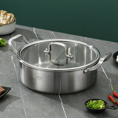 Cuisinière à induction à 2 compartiments en acier inoxydable chinois 26 cm pots à chaud avec couvercle