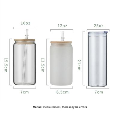 12 oz/16 oz/25 oz Mug de lait en verre Sublimation bière boîte en forme de tasse avec couvercle de bambou et paille