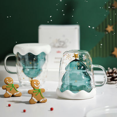 300 ml de tasses en verre de Noël à double paroi avec un design mignon et un logo personnalisé