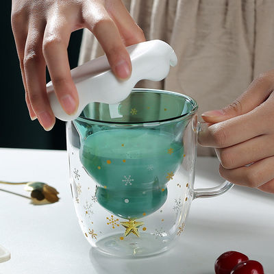 300 ml de tasses en verre de Noël à double paroi avec un design mignon et un logo personnalisé