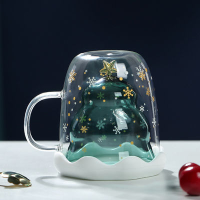300 ml de tasses en verre de Noël à double paroi avec un design mignon et un logo personnalisé