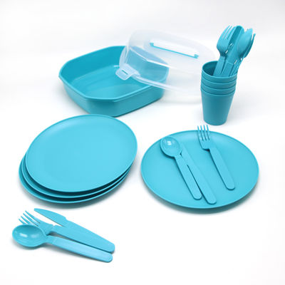 4 personnes Portable Pigmenté Outdoor Tableware Set Inclut couteau fourchette cuillère plaque