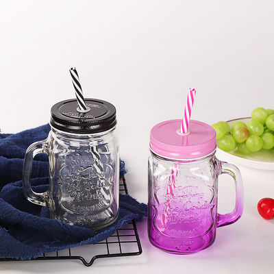 Bouteilles en verre personnalisées 500 ml, verre clair Mason, jus d'eau, tasse de cola avec paille et couvercle