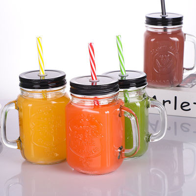 Bouteilles en verre personnalisées 500 ml, verre clair Mason, jus d'eau, tasse de cola avec paille et couvercle