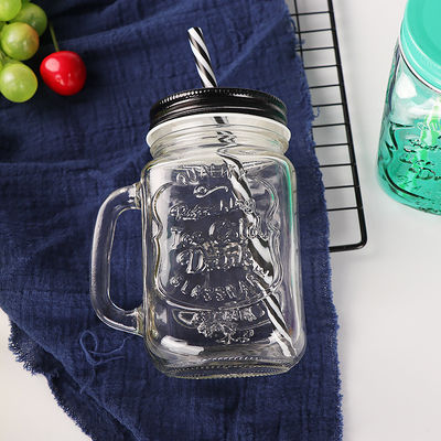 Bouteilles en verre personnalisées 500 ml, verre clair Mason, jus d'eau, tasse de cola avec paille et couvercle