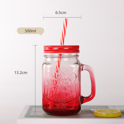 Bouteilles en verre personnalisées 500 ml, verre clair Mason, jus d'eau, tasse de cola avec paille et couvercle