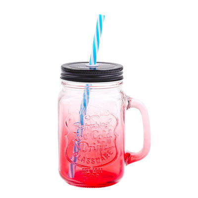 Bouteilles en verre personnalisées 500 ml, verre clair Mason, jus d'eau, tasse de cola avec paille et couvercle