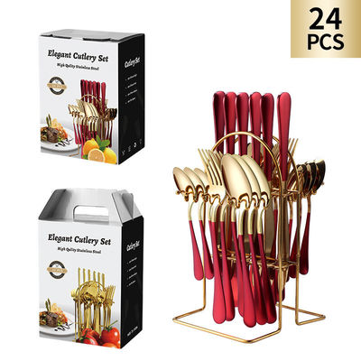 24 pièces Couverts en acier inoxydable couteau fourchette cuillère Cubiertos avec boîte cadeau