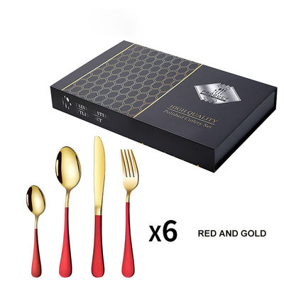 24 pièces Couverts en acier inoxydable couteau fourchette cuillère Cubiertos avec boîte cadeau