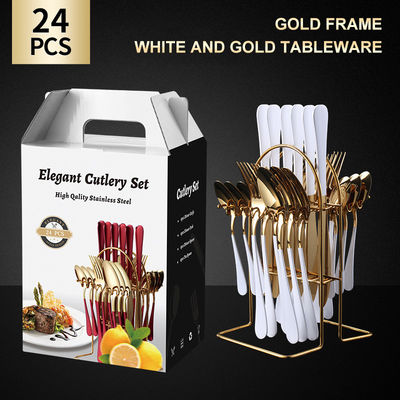 24 pièces Couverts en acier inoxydable couteau fourchette cuillère Cubiertos avec boîte cadeau