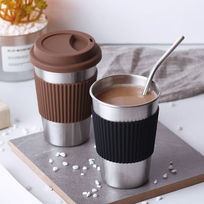 Tasse de café en acier inoxydable personnalisée 17 oz Double mur 18/8 Tumbler avec manche en silicone