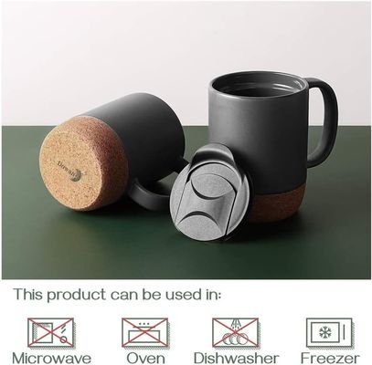 Grande tasse à café avec poignée de style minimaliste, couvercle isolé à base de liège anti-éclaboussures