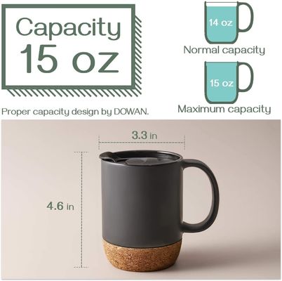 Grande tasse à café avec poignée de style minimaliste, couvercle isolé à base de liège anti-éclaboussures