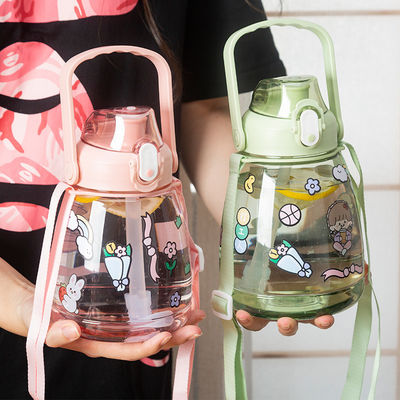Convient Bouteille d'eau de sport à large bouche 38oz Design personnalisé en plastique clair avec paille