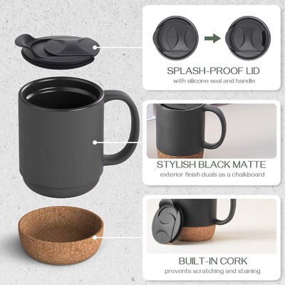 Grande tasse à café avec poignée de style minimaliste, couvercle isolé à base de liège anti-éclaboussures