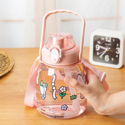 Convient Bouteille d'eau de sport à large bouche 38oz Design personnalisé en plastique clair avec paille