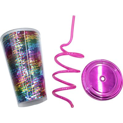 Logo personnalisé Glitter Tumbler avec paille et couvercle pour l'eau coulant avec revêtement anti-corrosion