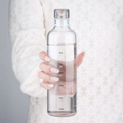 Style de design minimaliste 500 ml bouteille d'eau en verre borosilicate sans BPA avec horodatage