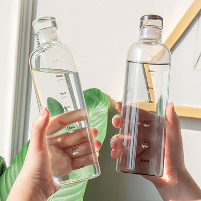 Style de design minimaliste 500 ml bouteille d'eau en verre borosilicate sans BPA avec horodatage