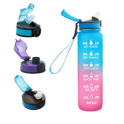 Bouteille d'eau de sport de 1 litre avec horodatage et paille directe sans BPA