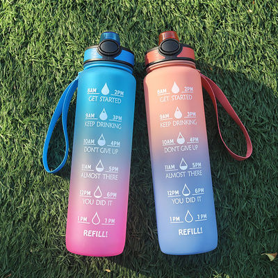 Bouteille d'eau de sport de 1 litre avec horodatage et paille directe sans BPA