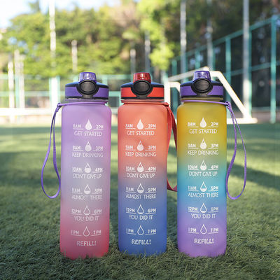 Bouteille d'eau de sport de 1 litre avec horodatage et paille directe sans BPA