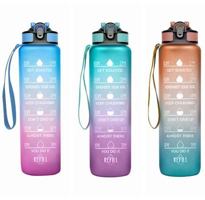 Bouteille d'eau de sport de 1 litre avec horodatage et paille directe sans BPA