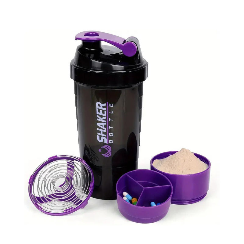 Proof de fuite 16 oz Fitness Gym Sports Protein Mix Shaker Bouteille avec deux compartiments supplémentaires