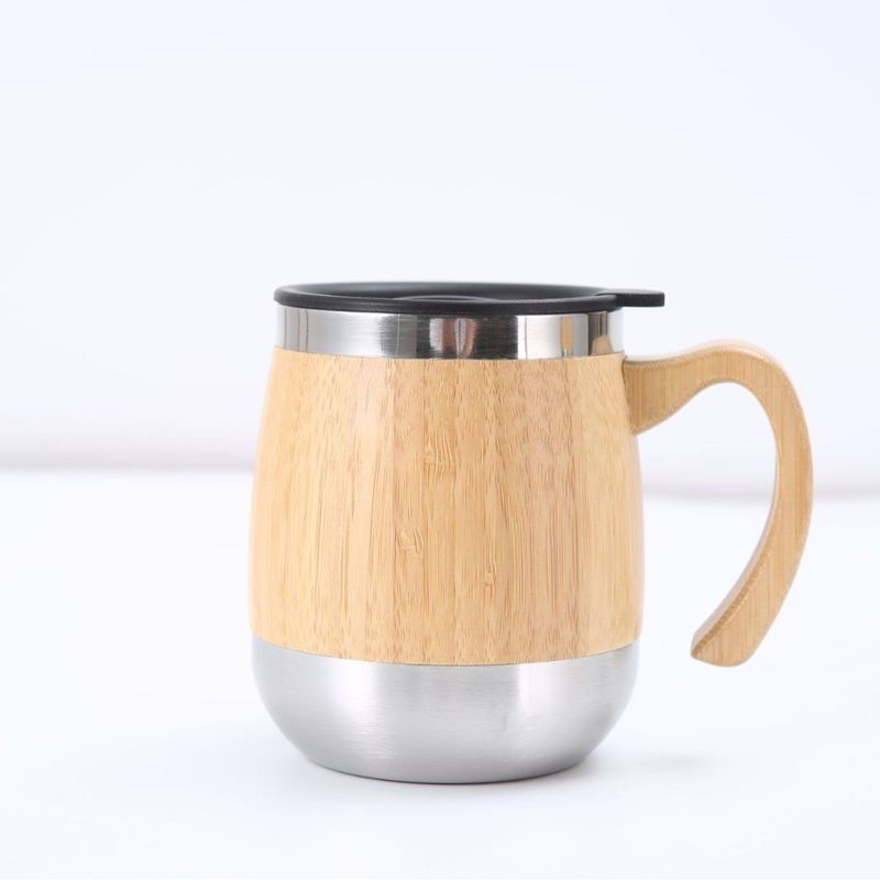 450 ml de tasse en acier inoxydable de bambou style de conception classique et accessoires de poignée pour votre