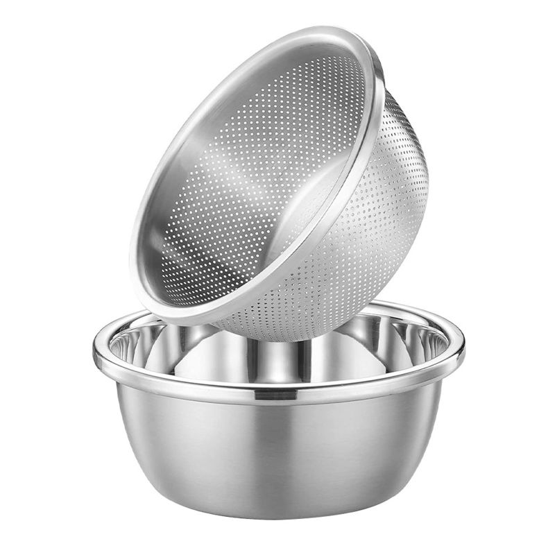 Logo personnalisé Filtre de cuisine polyvalent en acier inoxydable 304 Microporeux Colander Cuve à riz à laver 550g
