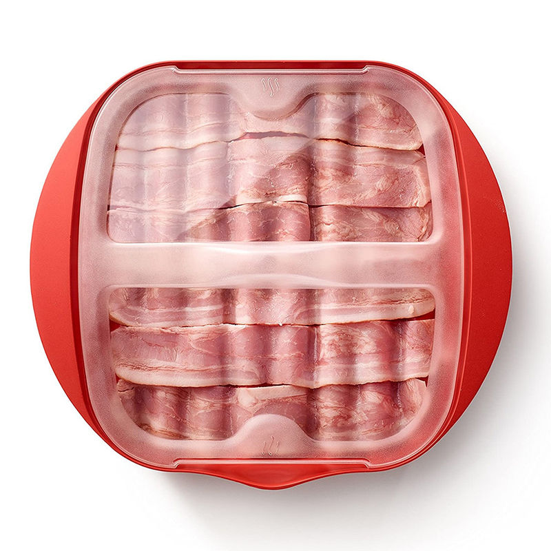 28*25*5cm Produit alimentaire personnalisé PP Matériau Bacon Cuiseur à micro-ondes avec couvercle Accepte le logo personnalisé