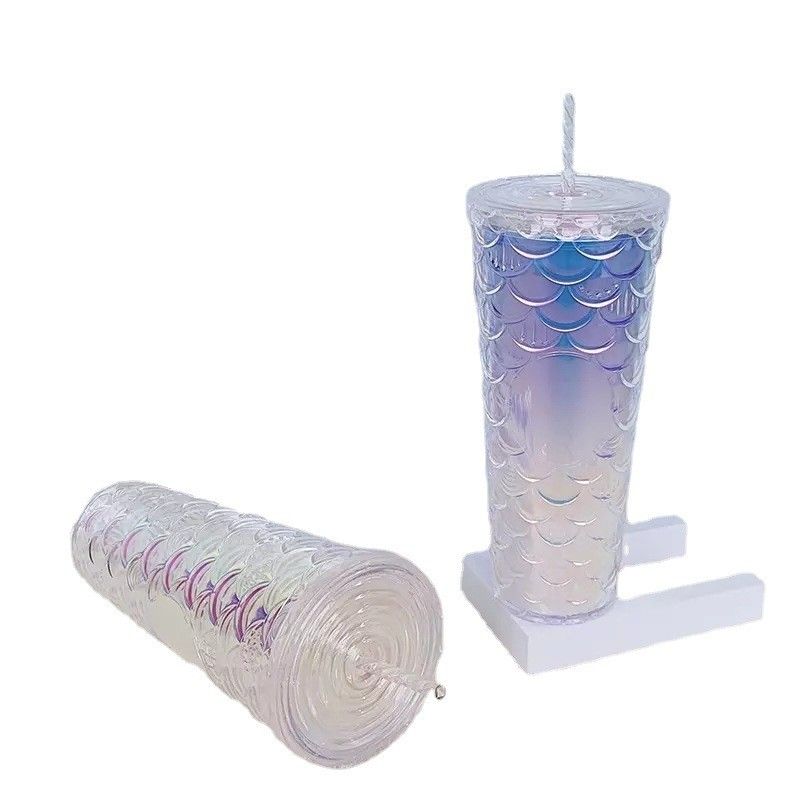 Méthode de coulée d'eau Créatif tasse de paille en plastique double couche Flash Coupe de poisson rose