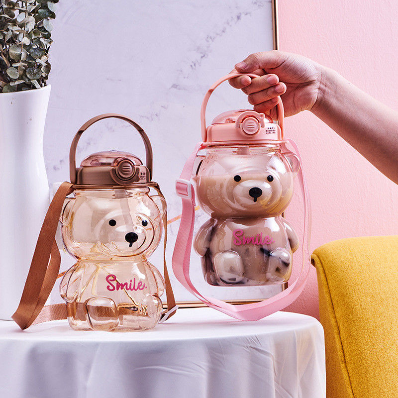 Les étudiants d'été doivent avoir des ours en peluche mignons Bouteille d'eau avec paille et grande capacité