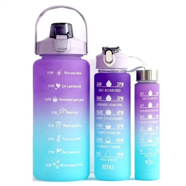 Unisexe 3 en 1 marqueur de temps motivationnel Gradient couleur Set de bouteille d'eau 2000ml 900ml 500ml
