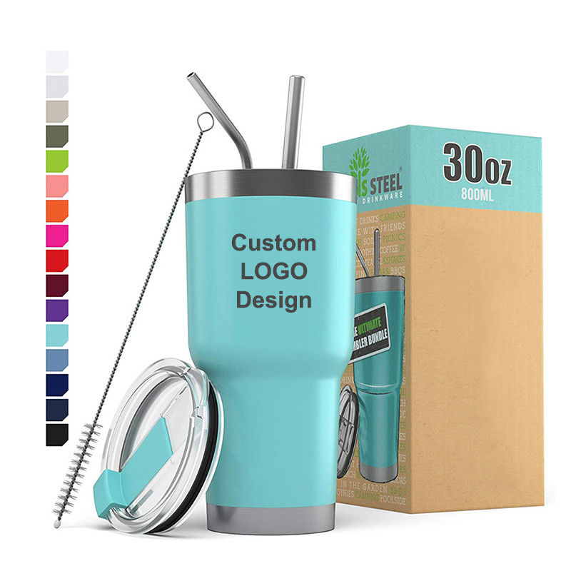 10*19.5CM Logo personnalisé en acier inoxydable double paroi tasse de café de voyage avec paille et couvercle
