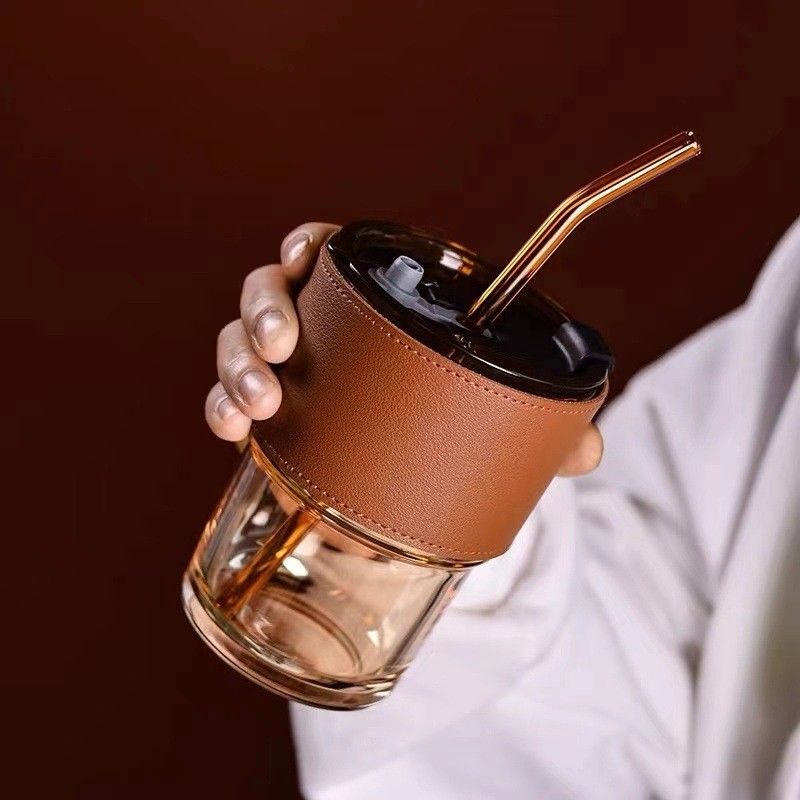 Coupe de café claire avec couvercle et pailles pour le verre vintage sans fuite sans BPA