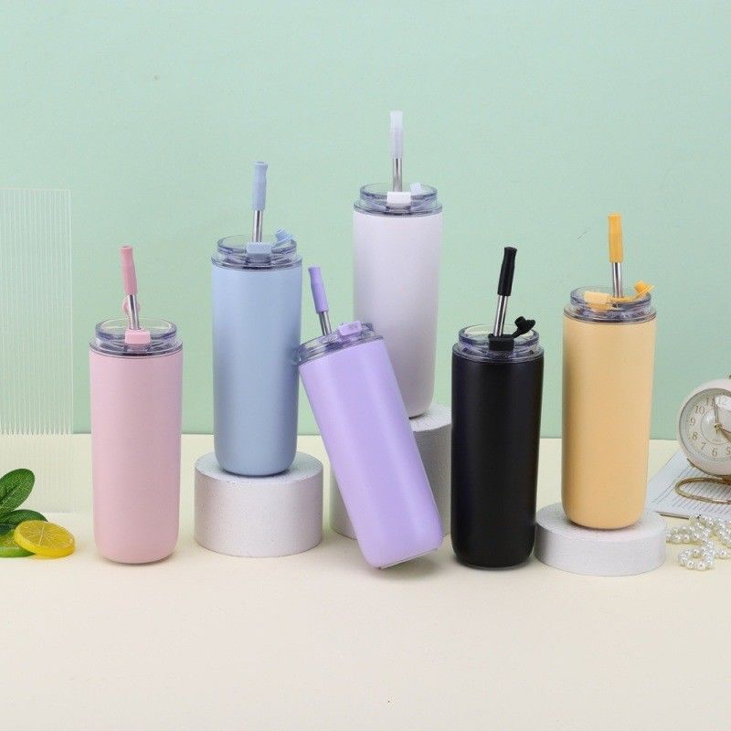 7.6*19.7CM Portable en acier inoxydable tasse à café avec paille et couvercles sans BPA