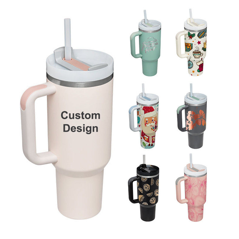 American Style Custom Pattern 40oz Tumbler avec poignée de couvercle et de paille étain à vide isolation tasse
