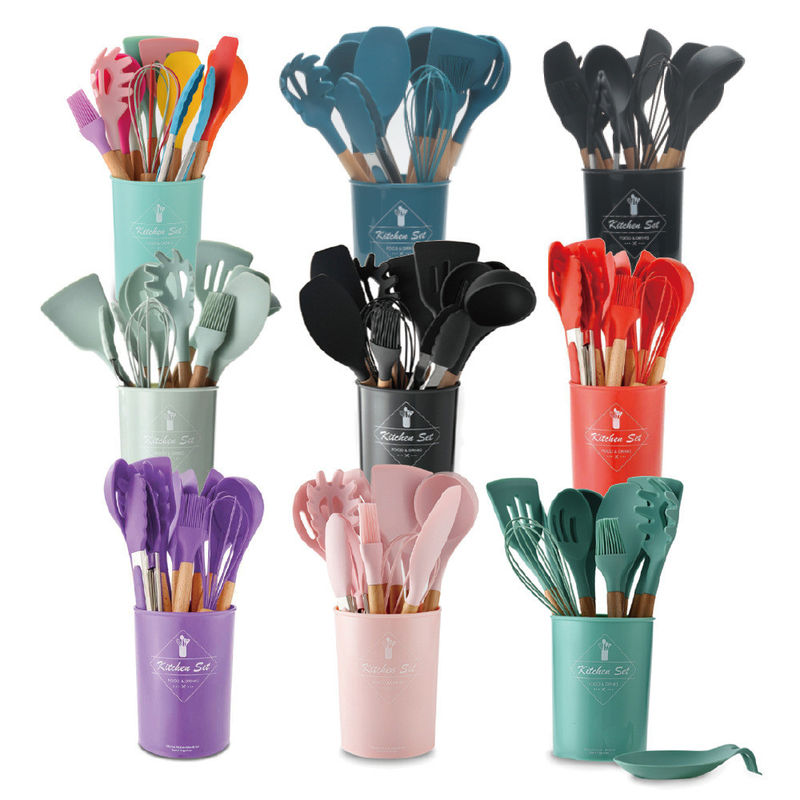 Logo personnalisé en extérieur Espatulas à poignée en bois Spatulas en silicone en ustensile de cuisine