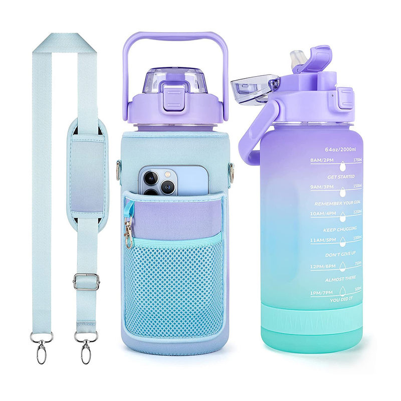 2L marqueur de temps de motivation Bouteille d'eau avec paille et autocollants Couleur dégradée Durable