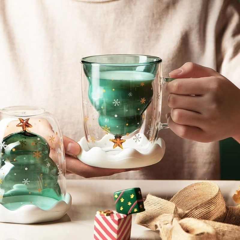 300 ml de tasses en verre de Noël à double paroi avec un design mignon et un logo personnalisé