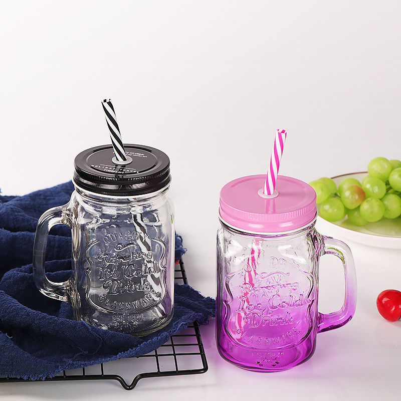 Bouteilles en verre personnalisées 500 ml, verre clair Mason, jus d'eau, tasse de cola avec paille et couvercle