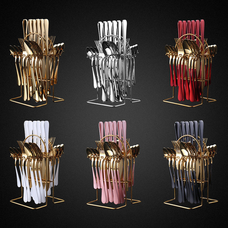 24 pièces Couverts en acier inoxydable couteau fourchette cuillère Cubiertos avec boîte cadeau