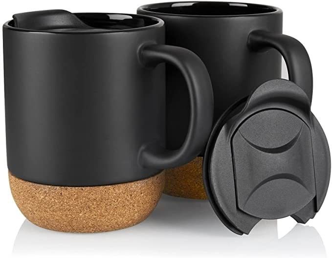 Grande tasse à café avec poignée de style minimaliste, couvercle isolé à base de liège anti-éclaboussures