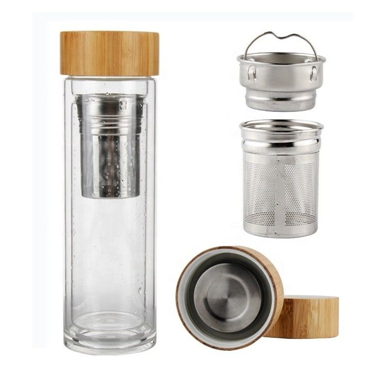 Bouteille d'eau en verre à haute teneur en borosilicate de 350 ml avec infuseur de tasse de séparation de thé et d'eau inclus